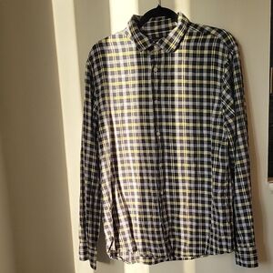 BANANA REPUBLIC Men’s Plaid Shirt Black, Yellow, and White - Size | L |
